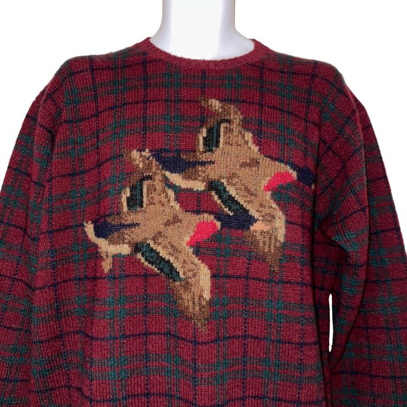 Rare Vintage Ralph Lauren Mallard Duck Sweater Mens L Wool Plaid Christmas - Picture 2 of 11